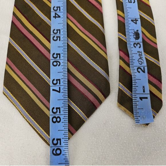 J CREW VINTAGE MEN'S 100% SILK BROWN/GOLD/PINK WHITE STRIPED NECK TIE - Picture 8 of 8
